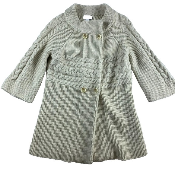 LOFT Ann Taylor Sweater Jacket Sz M 3/4 Sleeve Chunky Cables Merino Wool Blend - Picture 1 of 12